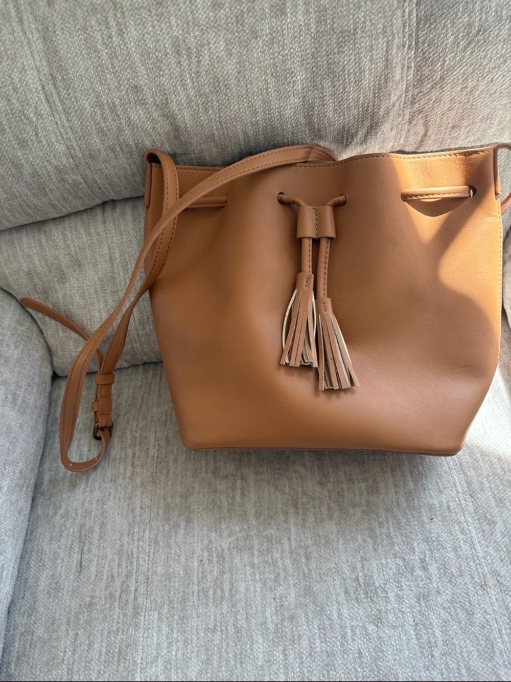 Classic JCrew Tan Tassel Drawstring Bag